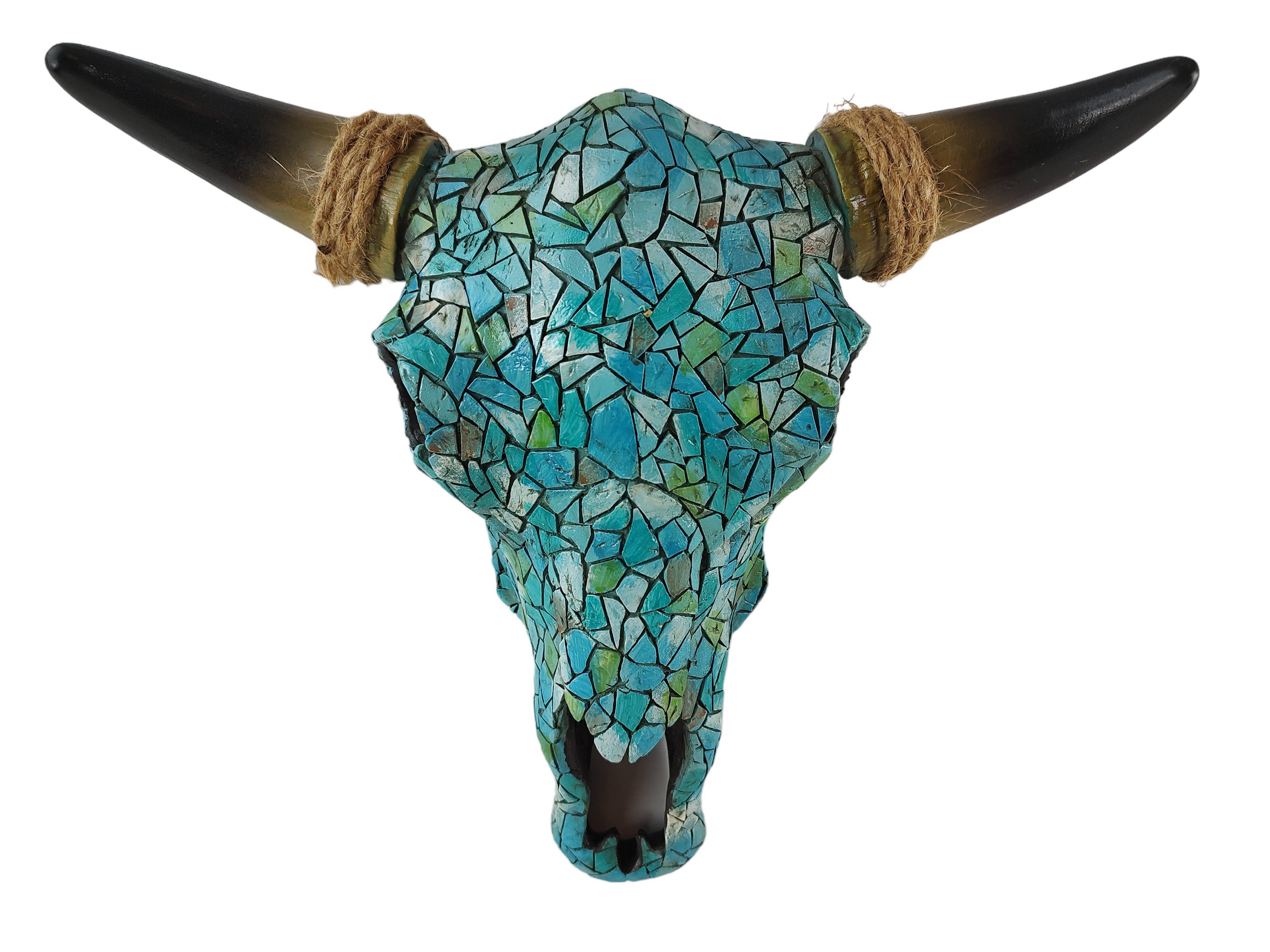 Mosaic Turquoise Tile Western Cow Bull Skull Wall Décor
