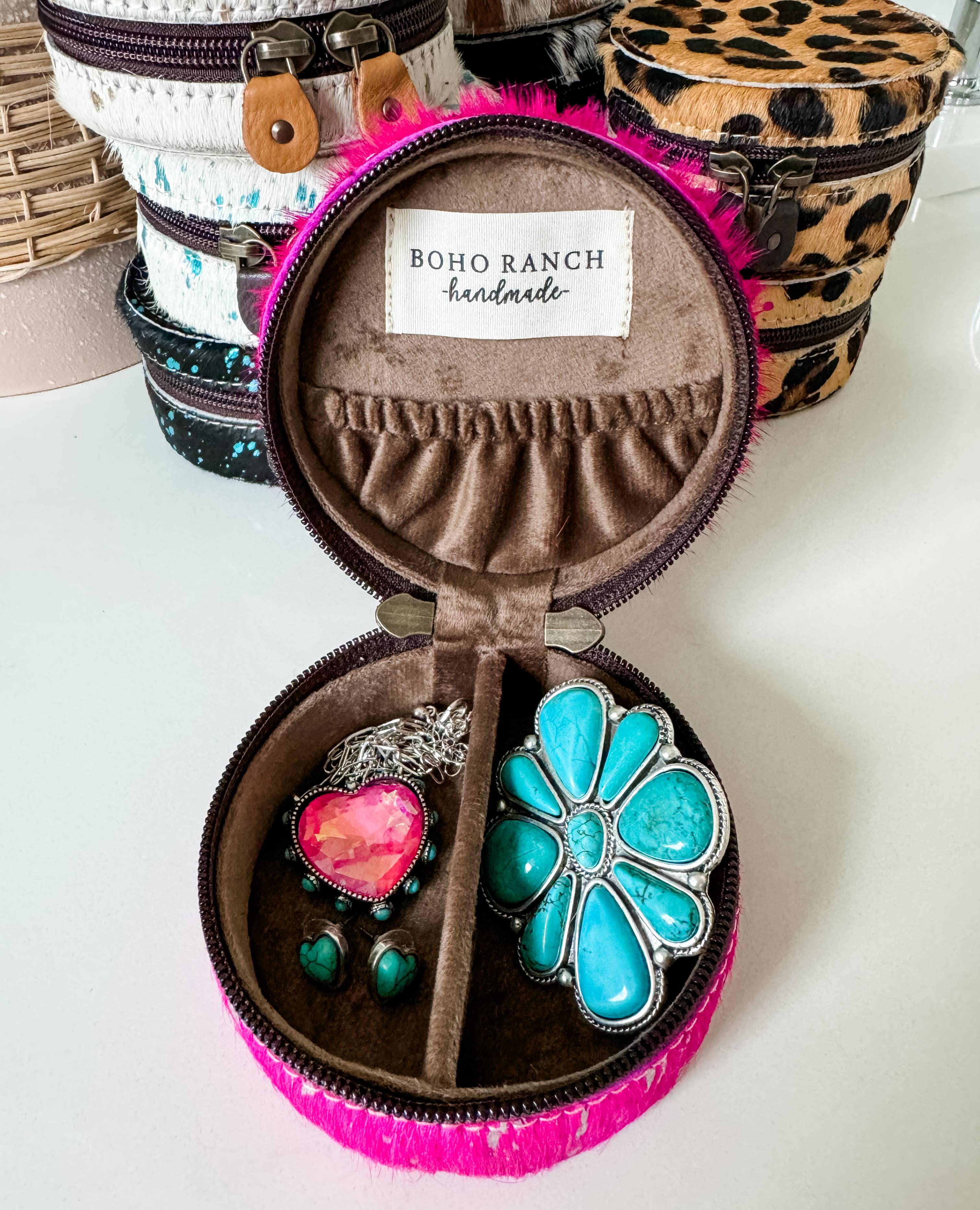 Mini Cowhide Round Jewelry Box