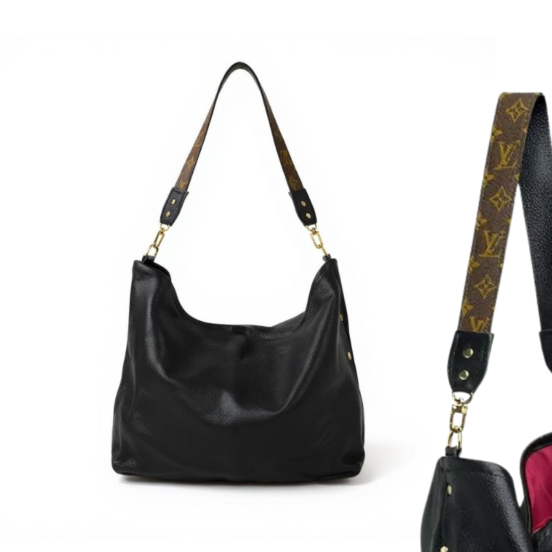 Sheila Shoulder Bag In Black Leather | Upcycled LV
