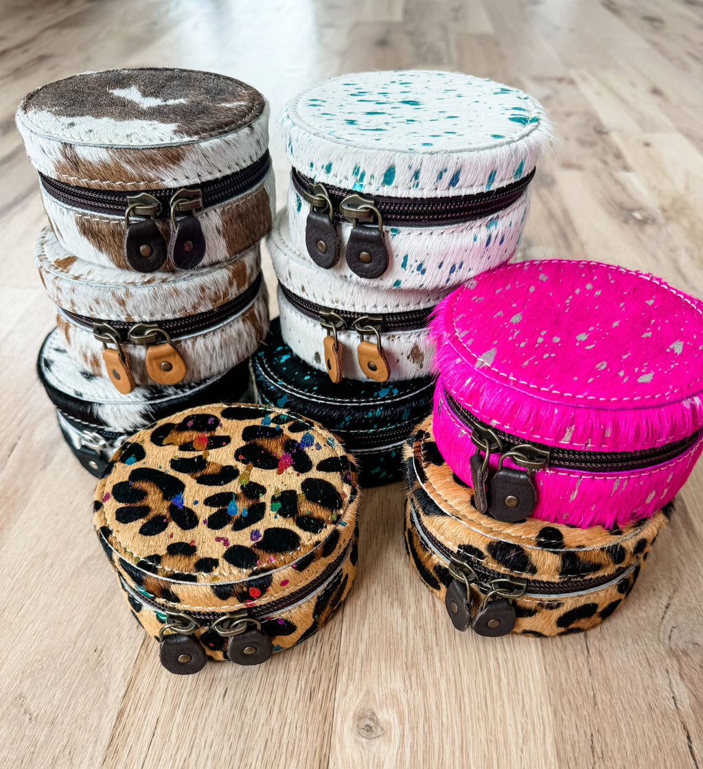 Mini Cowhide Round Jewelry Box