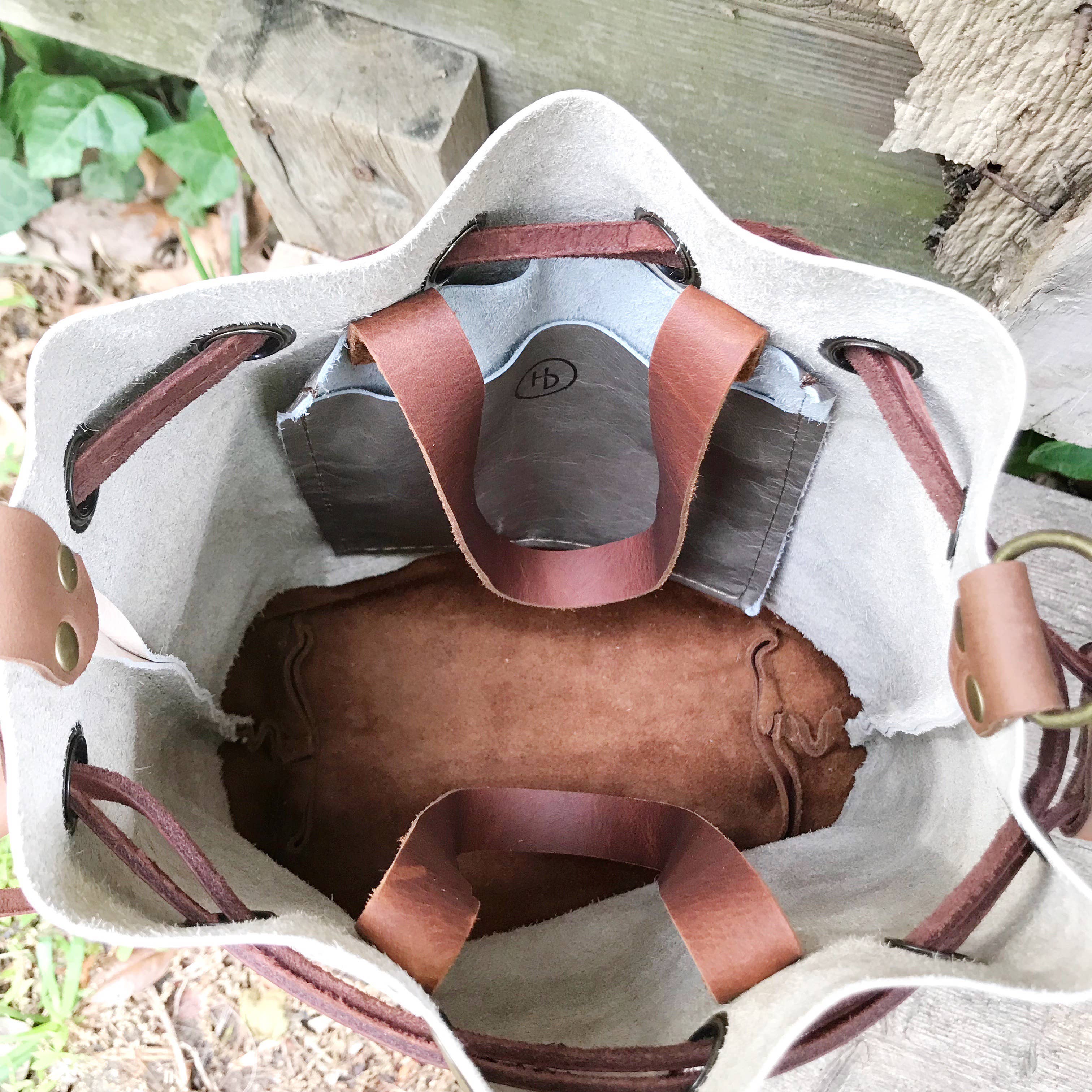 Cowhide Convertible Drawstring Backpack: Tricolor / Brown