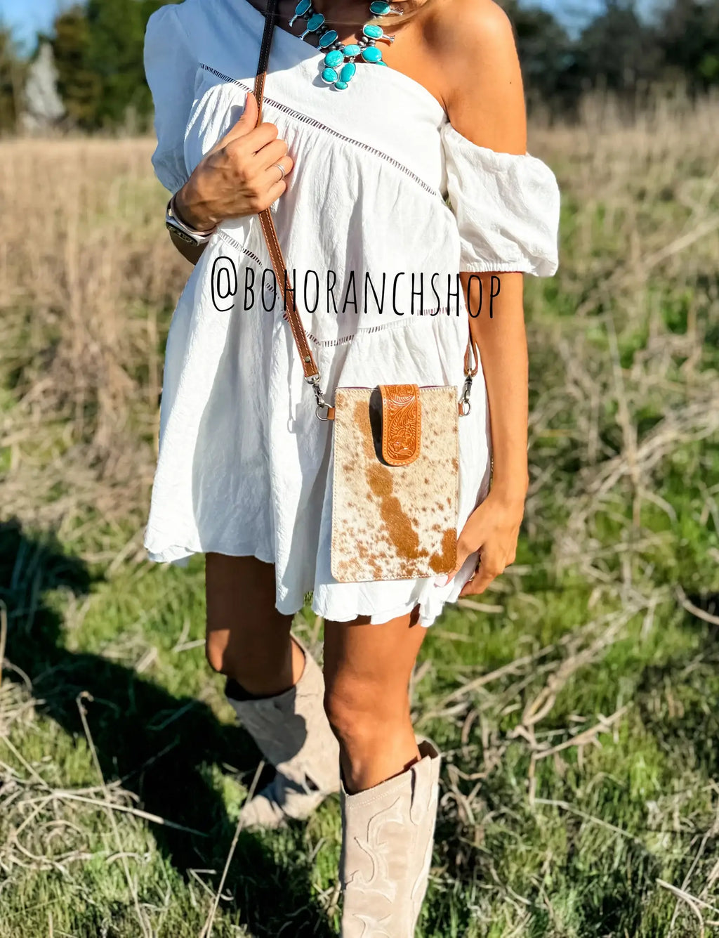 Tooled Leather Cowhide Crossbody