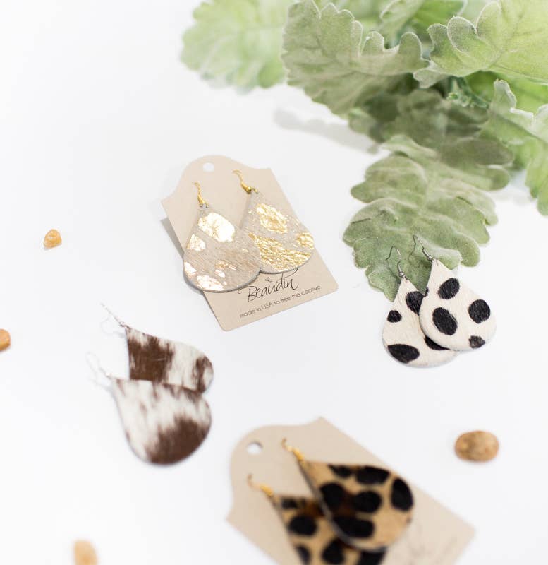 Hershey Teardrop Earrings Hair on Hide