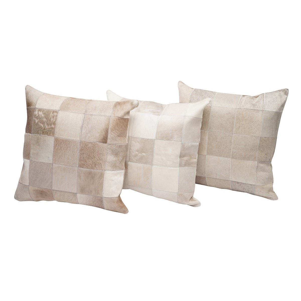 Natural Champagne Patch Cowhide Pillow 20"
