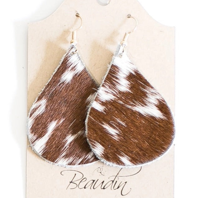 Hershey Teardrop Earrings Hair on Hide