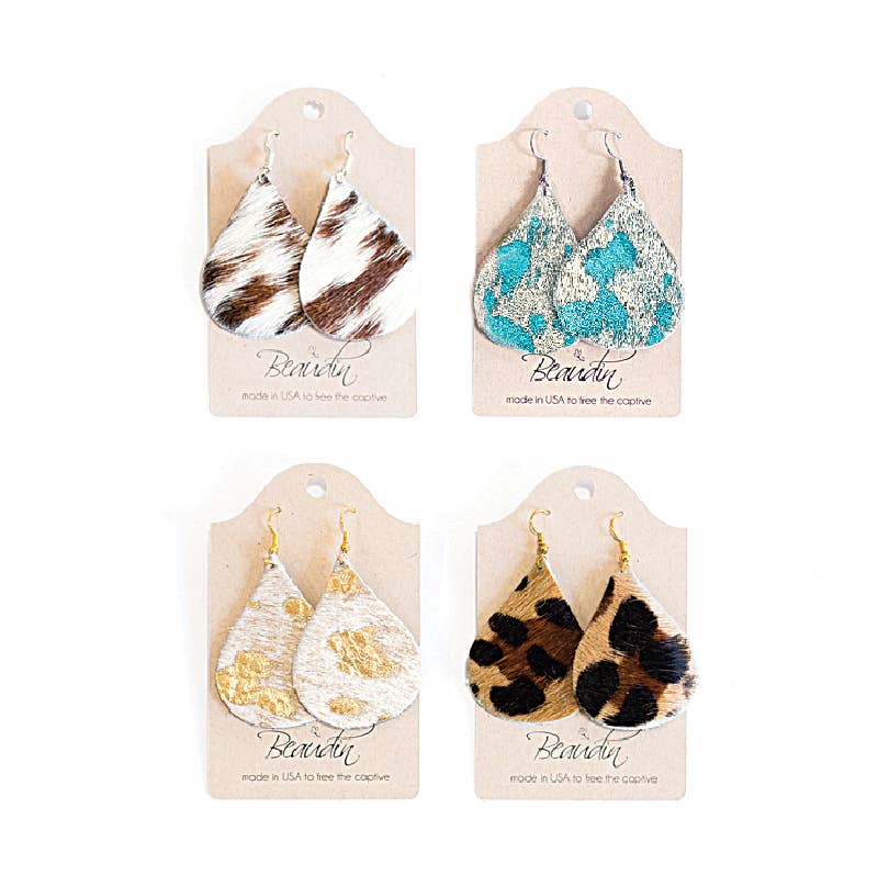 Hershey Teardrop Earrings Hair on Hide