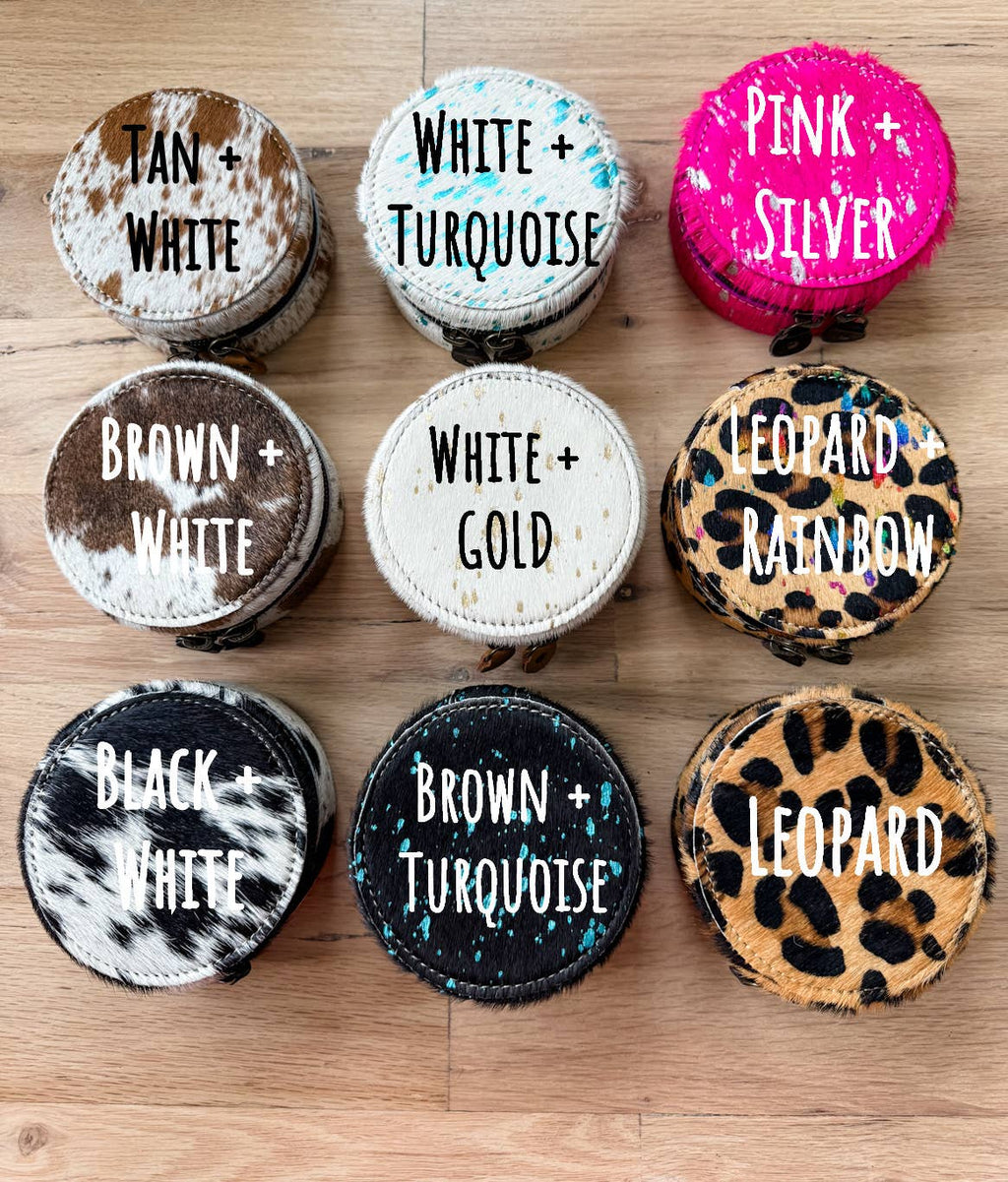 Mini Cowhide Round Jewelry Box