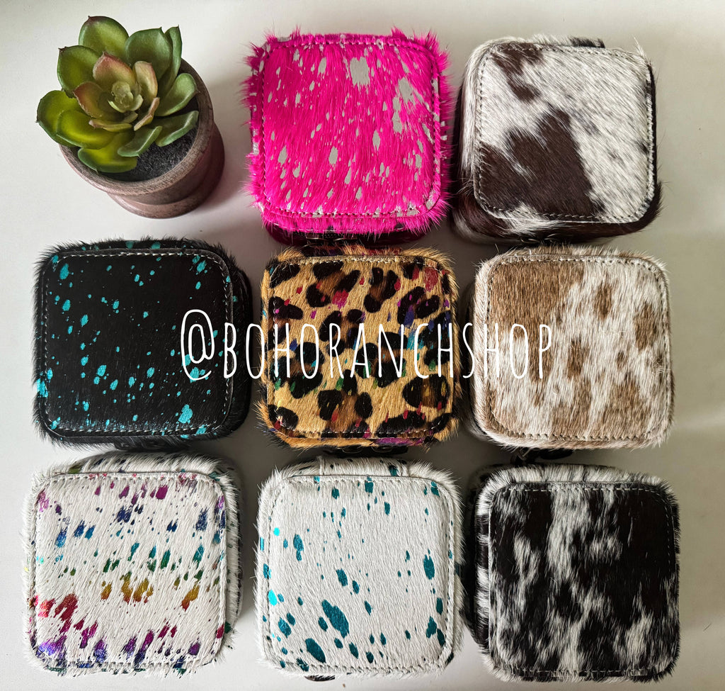 Mini Square Cowhide Jewelry Box