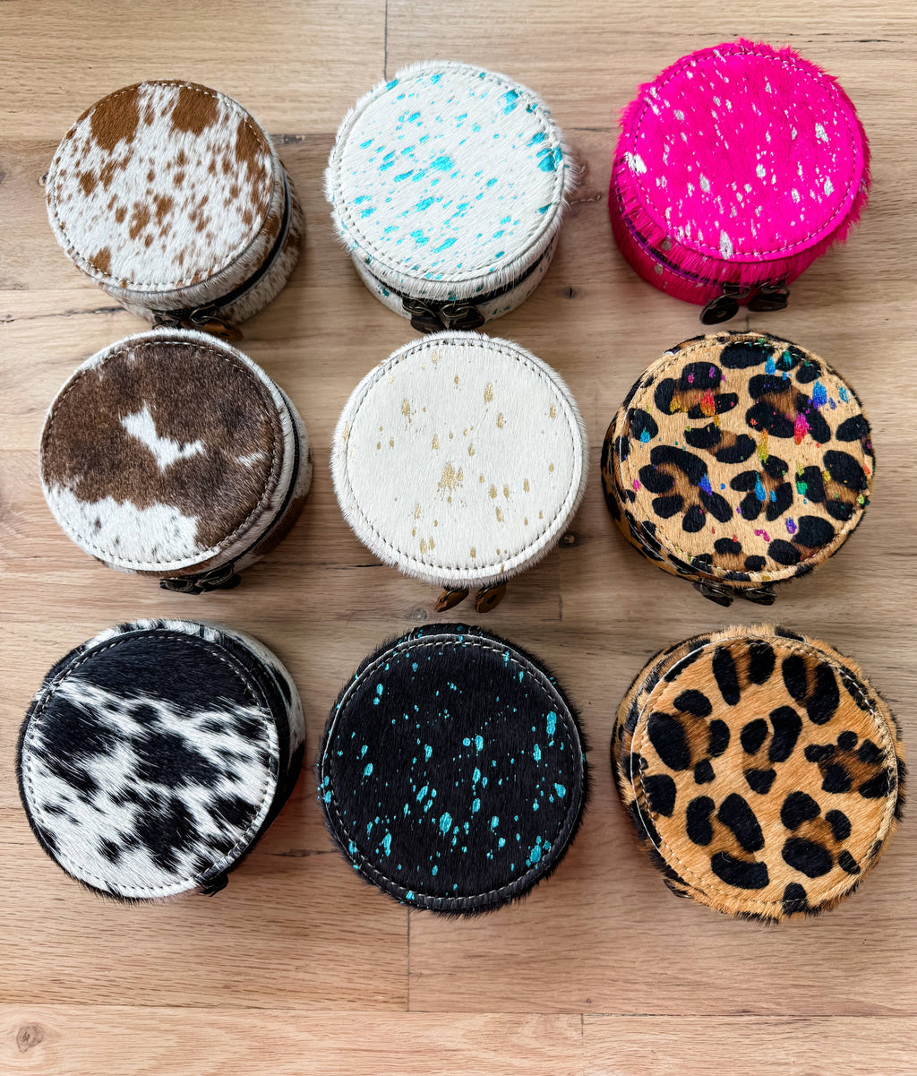 Mini Cowhide Round Jewelry Box