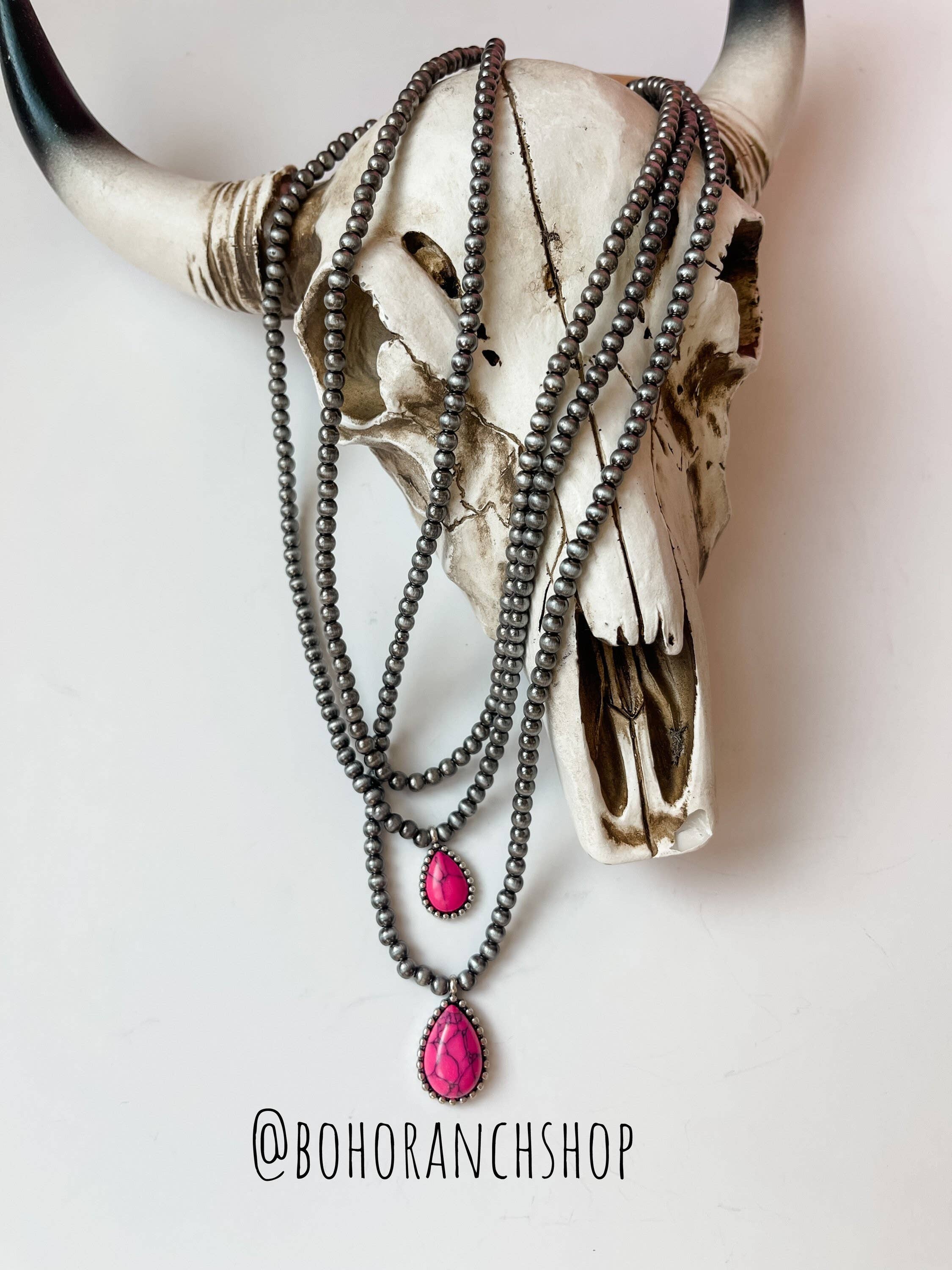 Multi Layered Necklace Navajo Bead Semi Stone Necklace: Pink