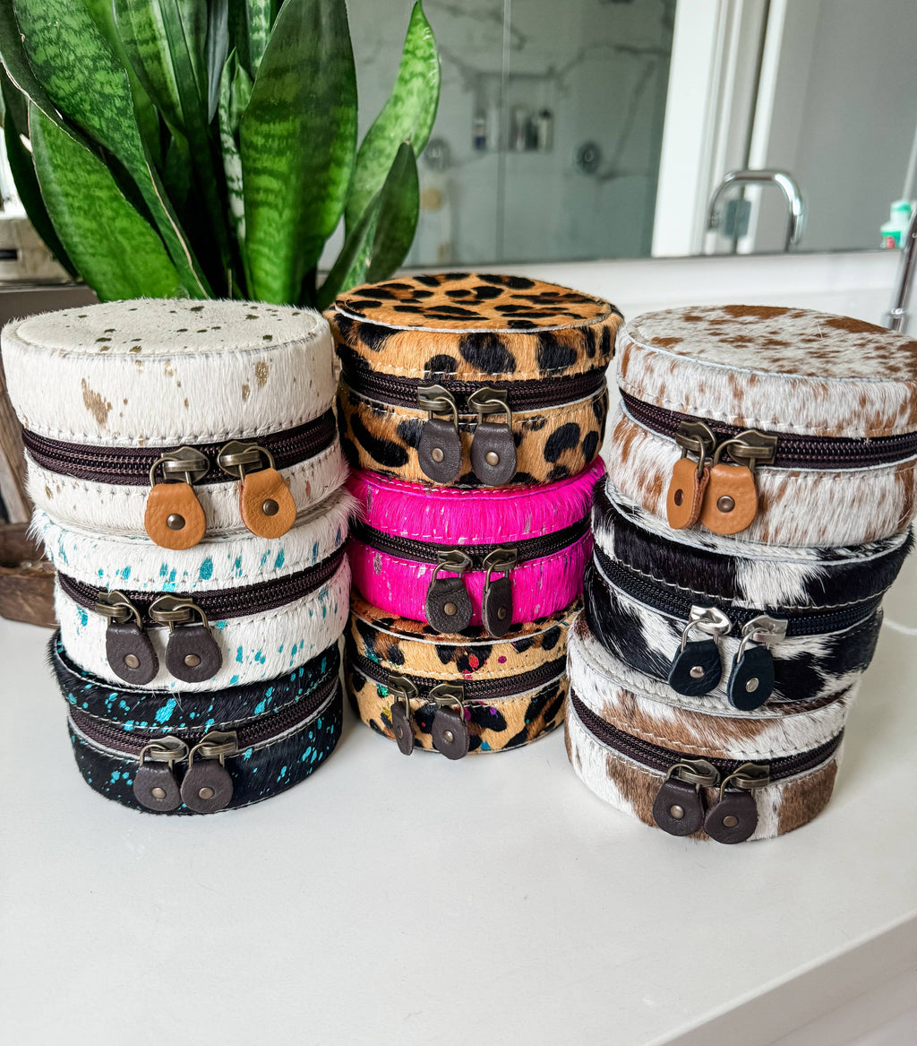 Mini Cowhide Round Jewelry Box