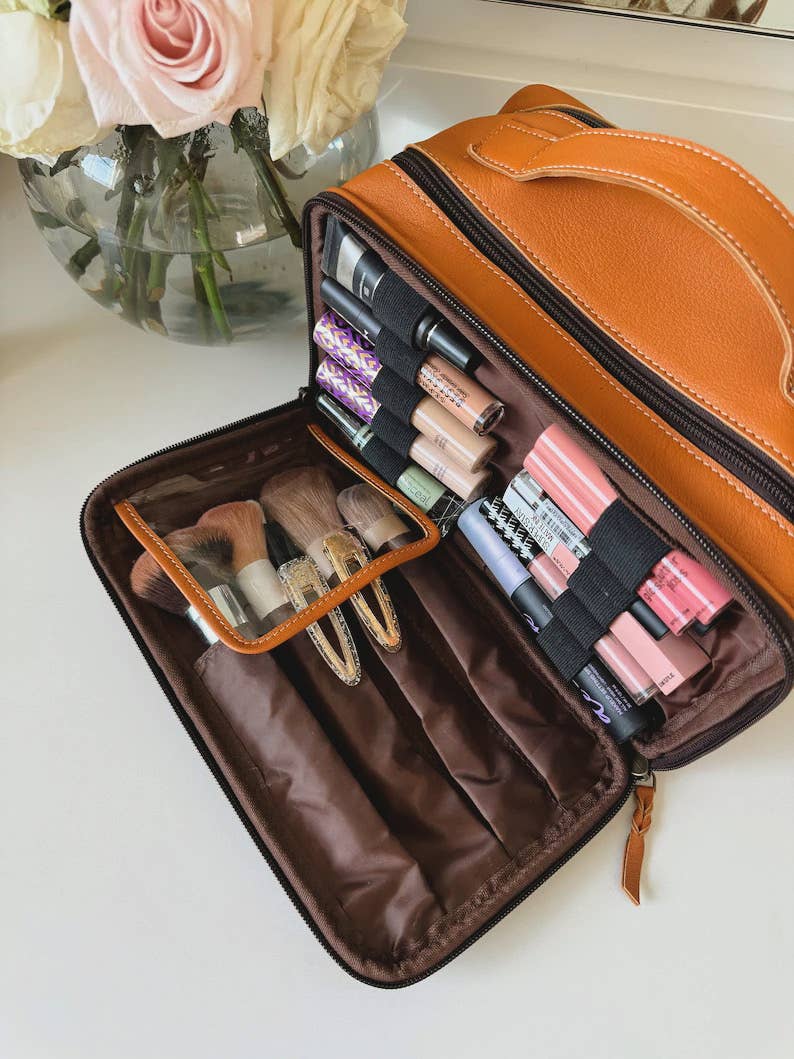 COWHIDE COSMETICS TRAVEL bag Genuine Hair On Leather makeup: LEOPARD