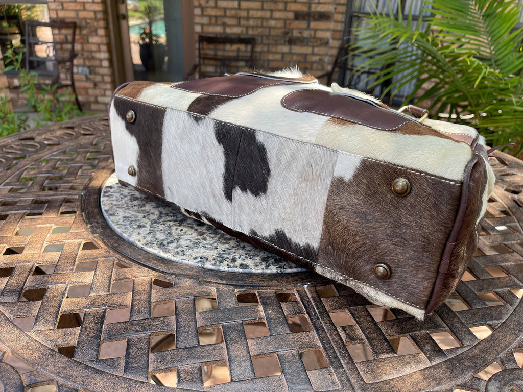 Weekender Duffle Leather Hair On Cowhide Duffel Travel Bag: Leopard