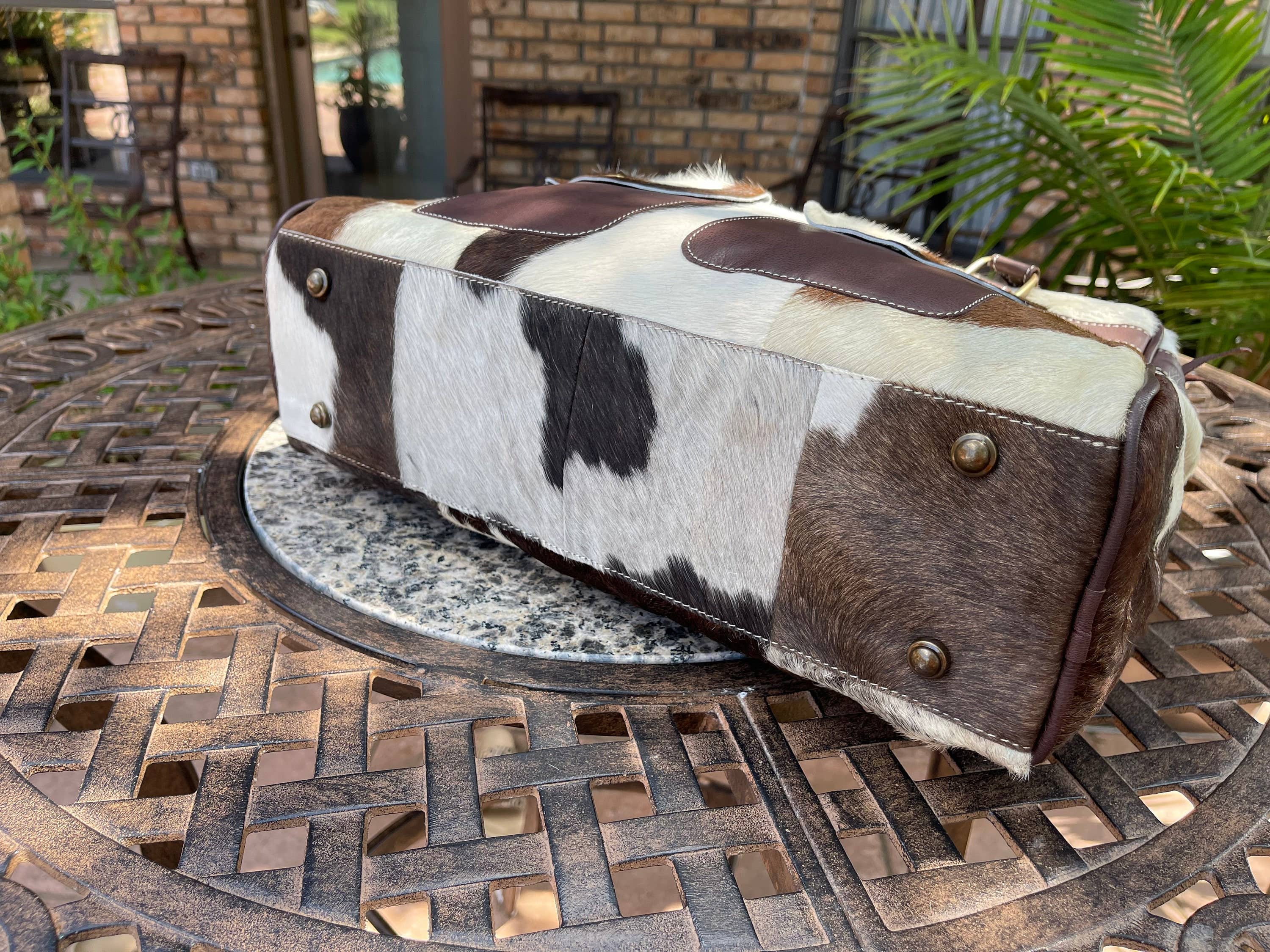 Weekender Duffle Leather Hair On Cowhide Duffel Travel Bag: Leopard